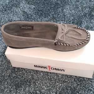 Grey Minnetonka moccasins